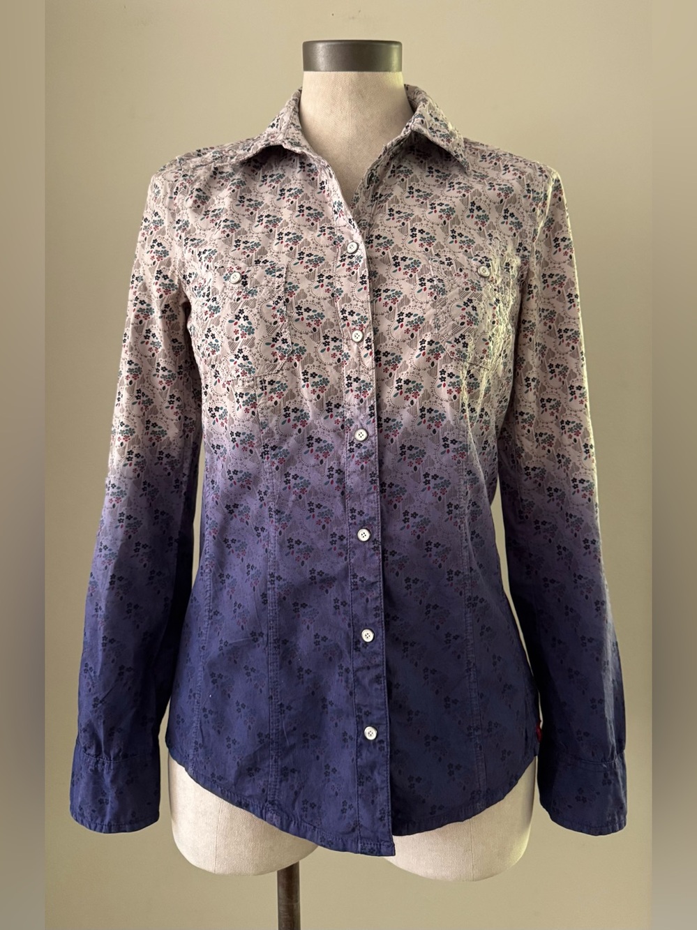 Y2K EDC Ombré Floral Cotton Fitted Shirt Western Style